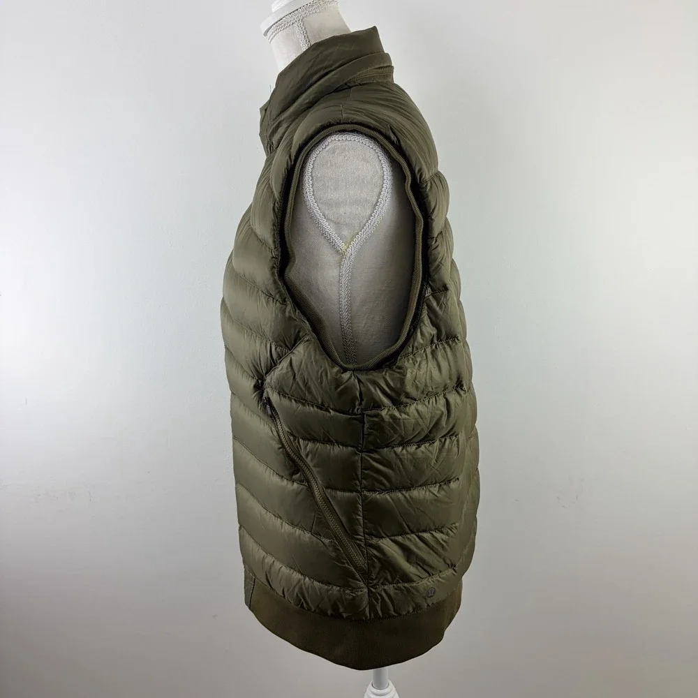 Lululemon Women's M Olive Green Goose Down Puffer Vest Full Zip Missing Hood